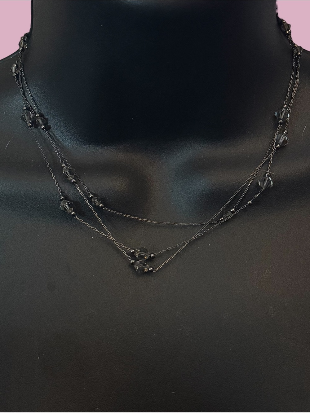 2028 dark silver tone multi strand station crystal necklace